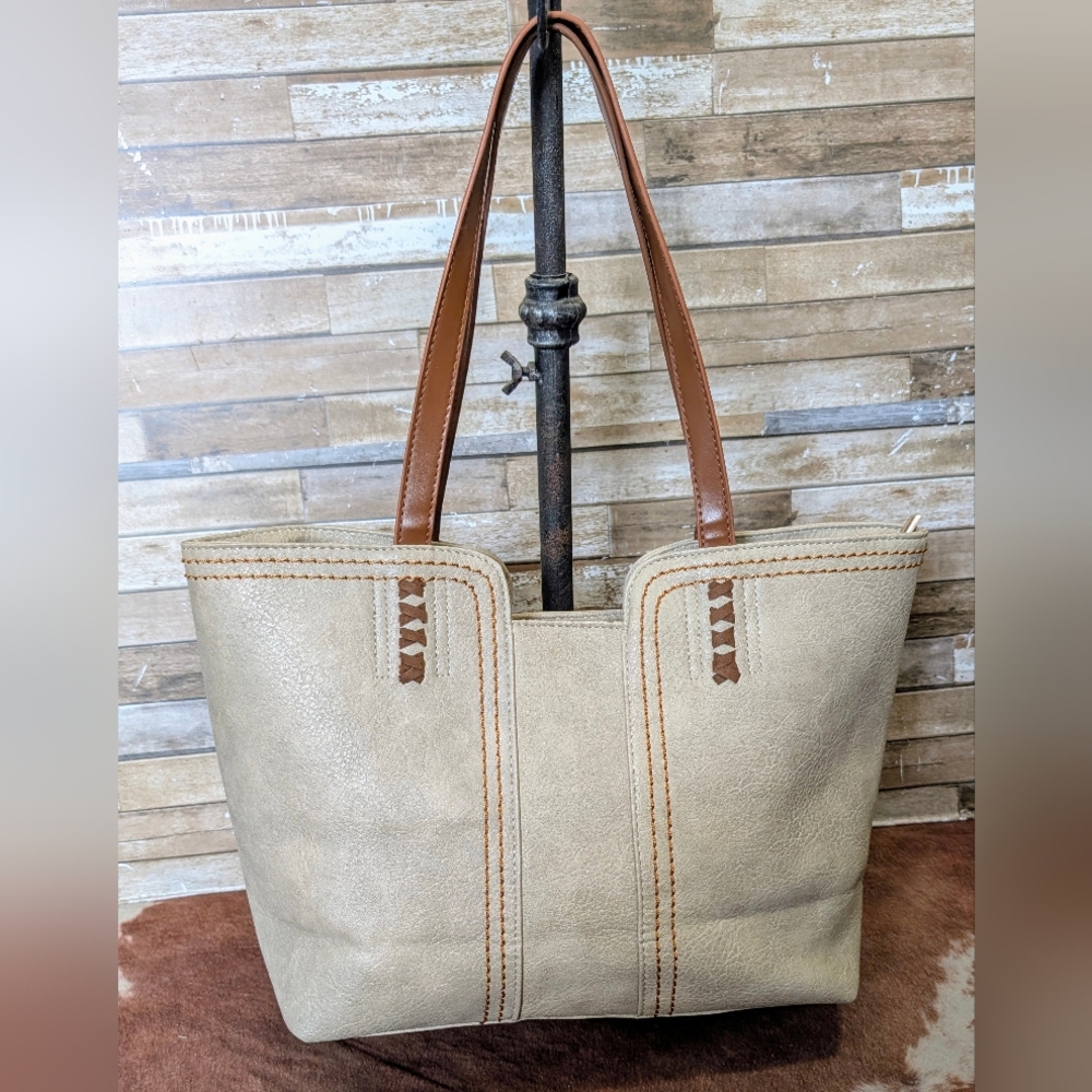 New Elegant Beige and Brown Tote Bag - Picture 1 of 16